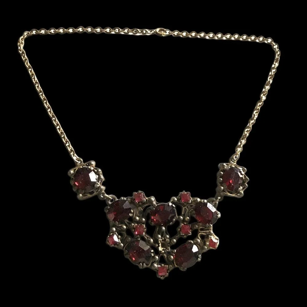 Rare Vintage Art Nouveau Deco Red European Glass Necklace Collar Choker Jewelry